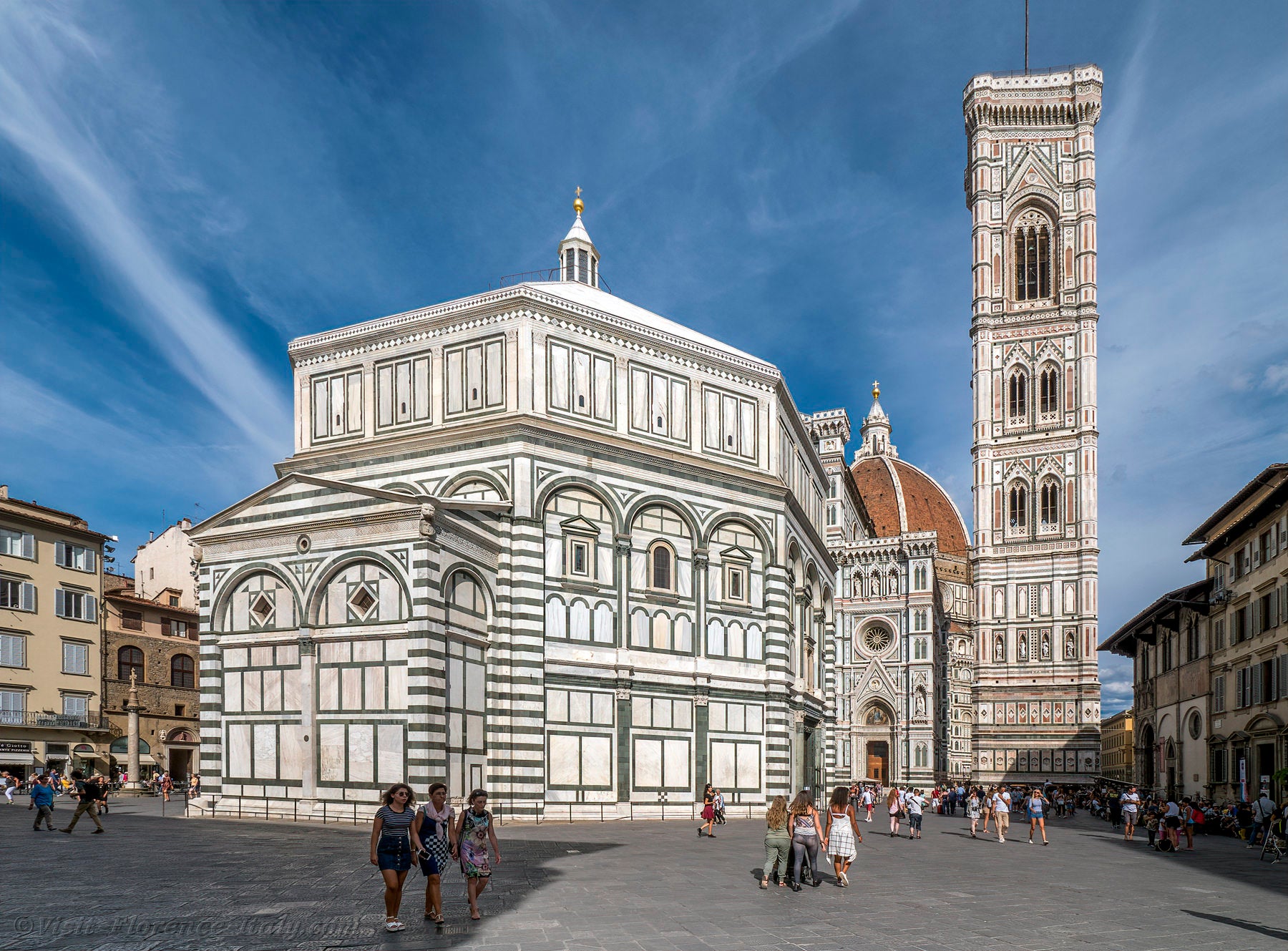Florence Baptistery of St John with distinctive white Statuario marble and green Prato marble geometric patterns